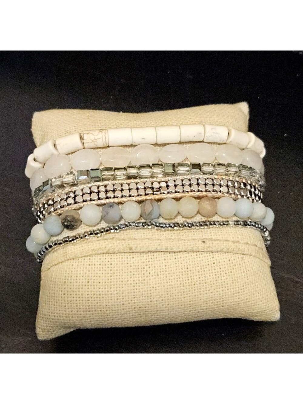 Victoria Emerson Boho Beaded Quartz Moon Stone Layered 8.5" Wrap Bracelet